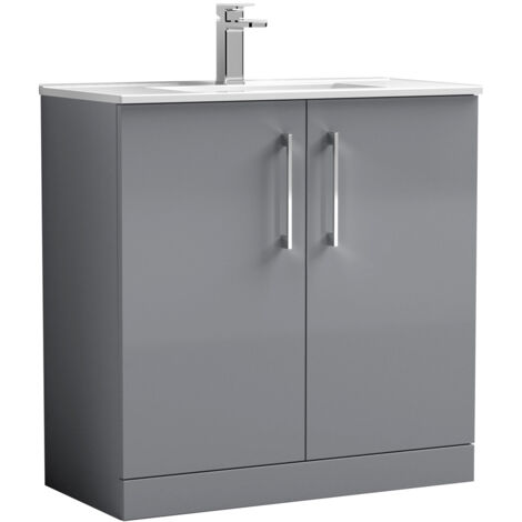 Nuie Arno Satin Grey 800mm 2 Door Vanity Unit and Minimalist Ceramic Basin - ARN2205B (1/3)