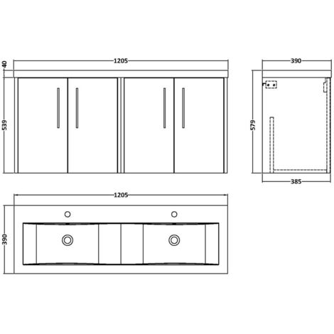 Hudson Reed Juno Matt Metallic Slate 1200mm Wall Hung 4 Door Vanity Unit and Twin Ceramic Basins - JNU2623F