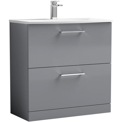 Nuie Arno Satin Grey 800mm 2 Drawer Vanity Unit and Curved Ceramic Basin - ARN2235G (1/4)