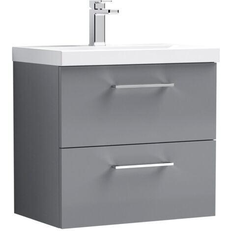 Nuie Arno Satin Grey 600mm Wall Hung 2 Drawer Vanity Unit and Mid Edge Ceramic Basin - ARN2224A (1/4)