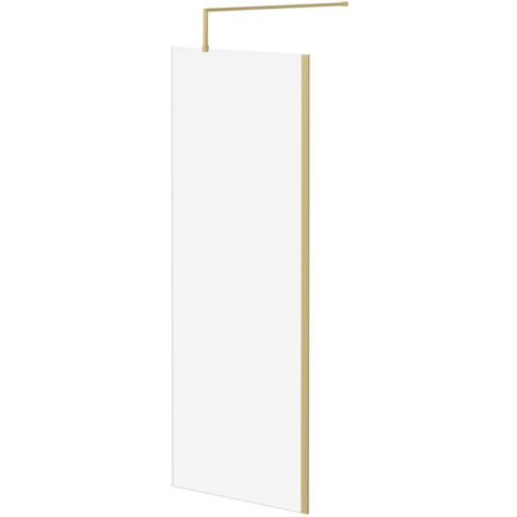 Colore 8mm Clear Glass Brushed Brass 1850mm x 760mm Walk In Shower Screen including Wall Channel and Support Bar (1/5)