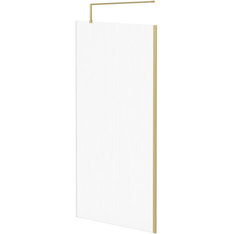 Colore 8mm Fluted Glass Brushed Brass 1850mm x 1000mm Walk In Shower Screen including Wall Channel and Support Bar (1/5)