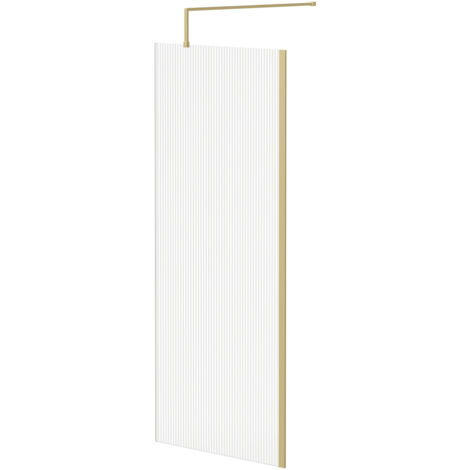 Colore 8mm Fluted Glass Brushed Brass 1850mm x 800mm Walk In Shower Screen including Wall Channel and Support Bar (1/5)