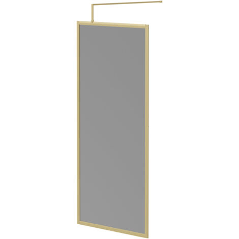 Colore 8mm Smoked Glass Brushed Brass 1950mm x 900mm Fully Framed Walk In Shower Screen including Wall Channel and Support Bar (1/5)
