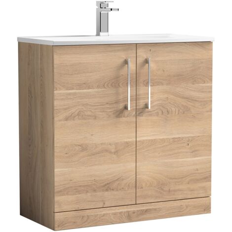 Nuie Arno Bleached Oak Woodgrain 800mm 2 Door Vanity Unit and Curved Ceramic Basin - ARN3005G (1/5)