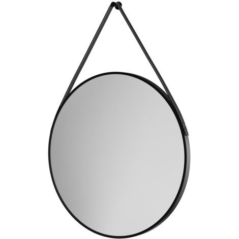 Oakmount Colore Matt Black Frame with Black Strap 800mm Round Mirror (1/5)