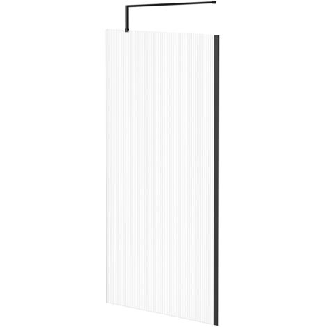 Colore 8mm Fluted Glass Matt Black 1850mm x 1000mm Walk In Shower Screen including Wall Channel and Support Bar (1/5)