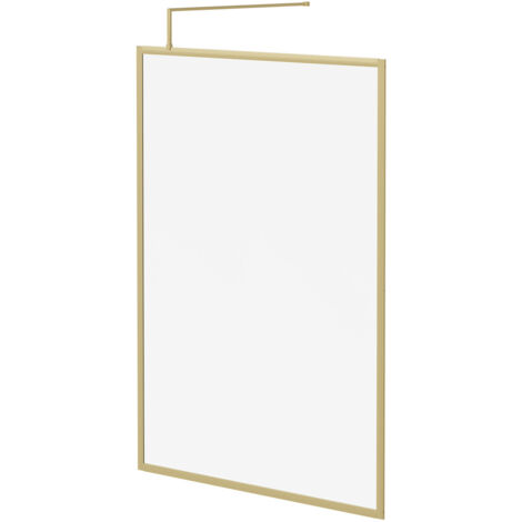 Colore 8mm Clear Glass Brushed Brass 1850mm x 1400mm Fully Framed Walk In Shower Screen including Wall Channel and Support Bar (1/5)