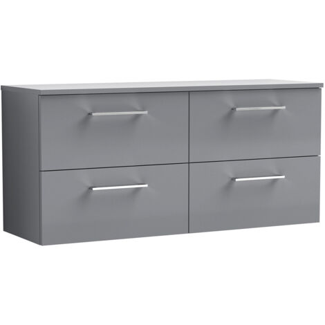 Nuie Arno Satin Grey 1200mm Wall Hung 4 Drawer Vanity Unit with Worktop - ARN2224W2 (1/2)