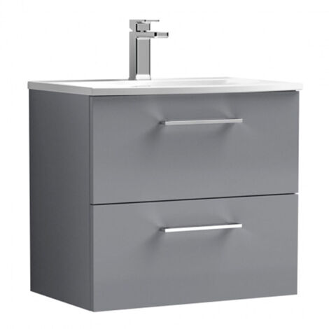Nuie Arno Satin Grey 600mm Wall Hung 2 Drawer Vanity Unit and Curved Ceramic Basin - ARN2224G (1/4)