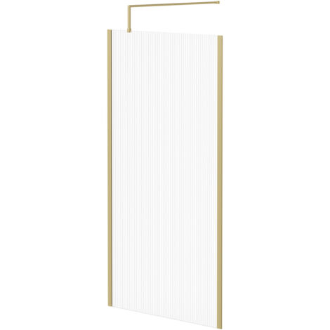 Colore 8mm Fluted Glass Brushed Brass 1850mm x 1000mm Walk In Shower Screen including Wall Channel with End Profile and Support Bar (1/5)