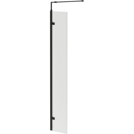 Colore 8mm Fluted Glass Matt Black 1850mm x 300mm Walk In Hinged Return Shower Screen (1/5)