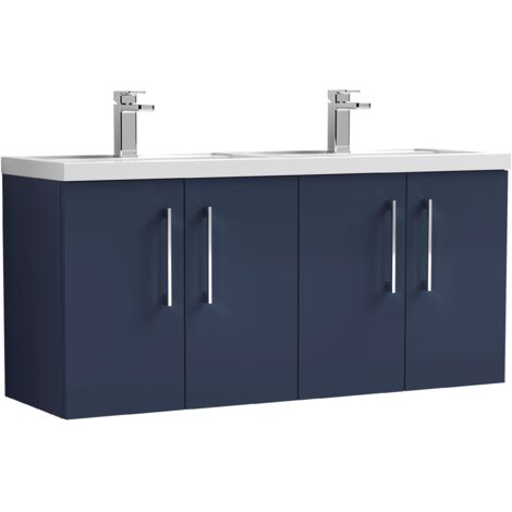Nuie Arno Satin Midnight Blue 1200mm Wall Hung 4 Door Vanity Unit and Double Polymarble Basins - ARN2923C (1/5)