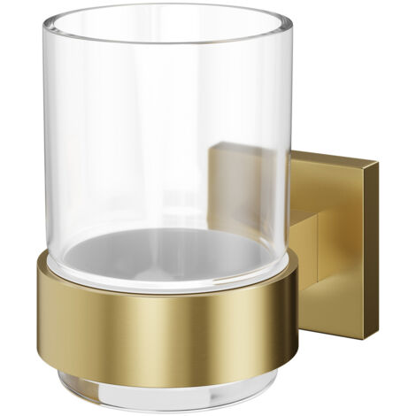Colore Vector Brushed Brass and Glass Wall Mounted Bathroom Tumbler (1/5)