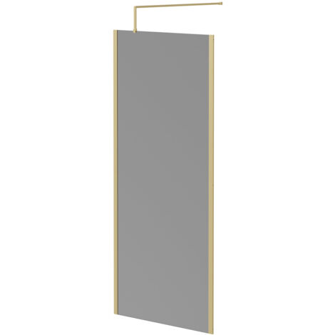 Colore 8mm Smoked Glass Brushed Brass 1950mm x 900mm Walk In Shower Screen including Wall Channel with End Profile and Support Bar (1/5)