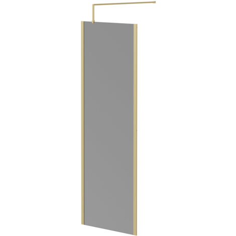 Colore 8mm Smoked Glass Brushed Brass 1950mm x 700mm Walk In Shower Screen including Wall Channel with End Profile and Support Bar (1/5)