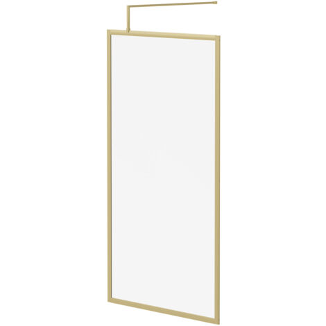 Colore 8mm Clear Glass Brushed Brass 1850mm x 1000mm Fully Framed Walk In Shower Screen including Wall Channel and Support Bar (1/5)