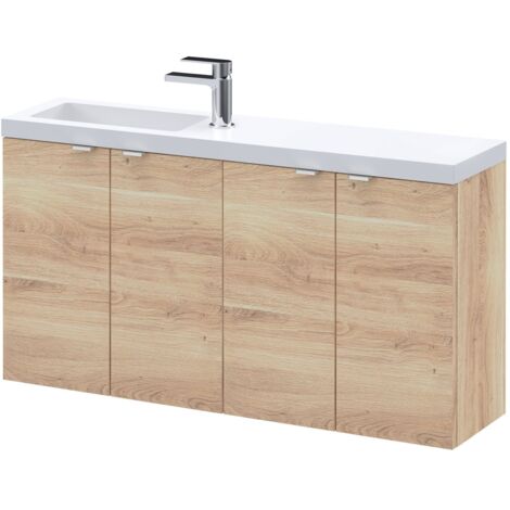 Hudson Reed Fusion Compact Bleached Oak Woodgrain 1000mm Wall Hung 4 Door Combination Vanity Unit - CBI3043