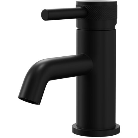 Colore Round Matt Black Mini Mono Basin Mixer with Half Knurled Tap Head (1/5)