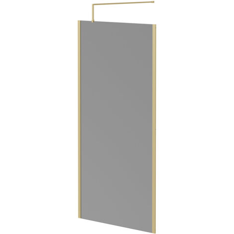 Colore 8mm Smoked Glass Brushed Brass 1950mm x 1000mm Walk In Shower Screen including Wall Channel with End Profile and Support Bar (1/5)