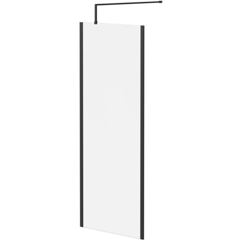 Colore 8mm Clear Glass Matt Black 1850mm x 760mm Walk In Shower Screen including Wall Channel with End Profile and Support Bar (1/5)
