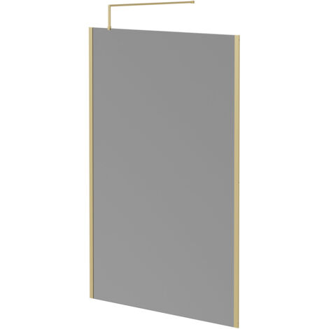 Colore 8mm Smoked Glass Brushed Brass 1950mm x 1400mm Walk In Shower Screen including Wall Channel with End Profile and Support Bar (1/5)