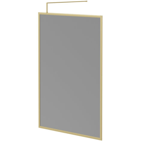 Colore 8mm Smoked Glass Brushed Brass 1950mm x 1400mm Fully Framed Walk In Shower Screen including Wall Channel and Support Bar (1/5)