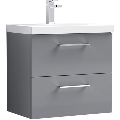 Nuie Arno Satin Grey 600mm Wall Hung 2 Drawer Vanity Unit and Thin Edge Ceramic Basin - ARN2224D (1/3)
