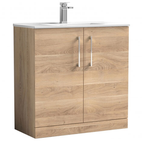 Nuie Arno Bleached Oak Woodgrain 800mm 2 Door Vanity Unit and Minimalist Ceramic Basin - ARN3005B (1/6)