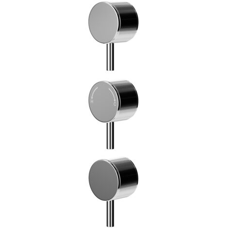 Colore Polished Chrome Industrial Style Fully Knurled Control Handle Set for Triple Shower Valve