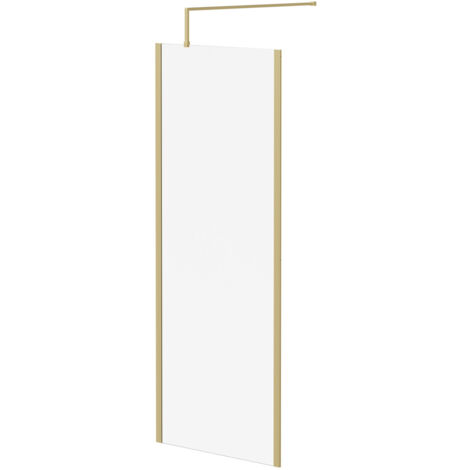 Colore 8mm Clear Glass Brushed Brass 1850mm x 760mm Walk In Shower Screen including Wall Channel with End Profile and Support Bar (1/5)