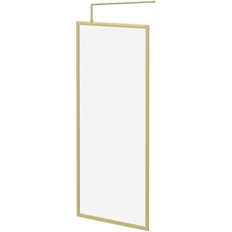 Colore 8mm Clear Glass Brushed Brass 1850mm x 900mm Fully Framed Walk In Shower Screen including Wall Channel and Support Bar (1/5)