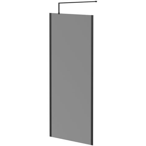 Colore 8mm Smoked Glass Matt Black 1950mm x 900mm Walk In Shower Screen including Wall Channel with End Profile and Support Bar (1/5)