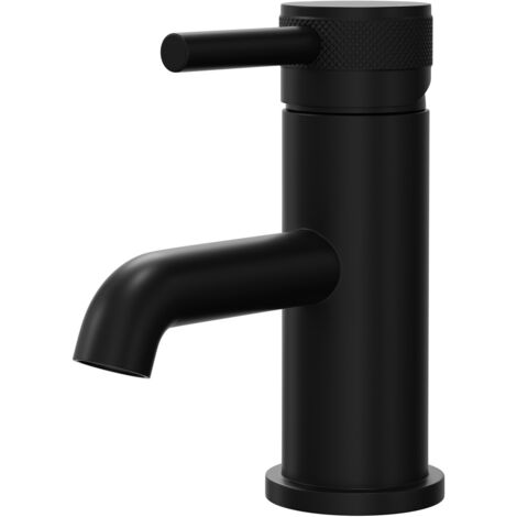 Colore Round Matt Black Mono Basin Mixer with Half Knurled Tap Head (1/5)