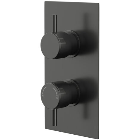 Colore Round Gunmetal Grey Concealed Twin Thermostatic Shower Valve with Diverter and Fully Knurled Control Handles - 2 Outlet