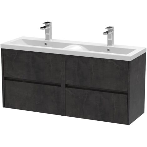 Nuie Havana Matt Metallic Slate 1200mm Wall Hung 4 Drawer Vanity Unit with Double Ceramic Basins - HAV2604F (1/3)