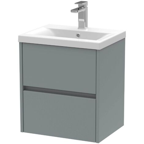 Nuie Havana Matt Coastal Grey 500mm Wall Hung 2 Drawer Vanity Unit and Mid Edge Ceramic Basin - HAV2302A (1/4)