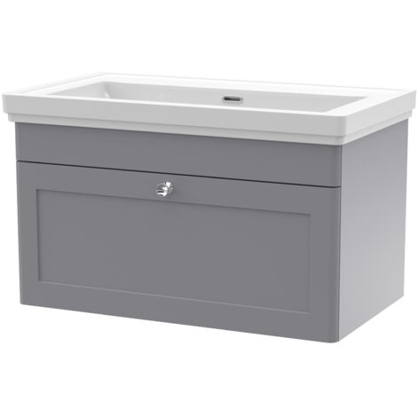 Nuie Classique Satin Grey 800mm Wall Hung Single Drawer Vanity Unit and 66mm Profile Basin - CLC296H (1/3)