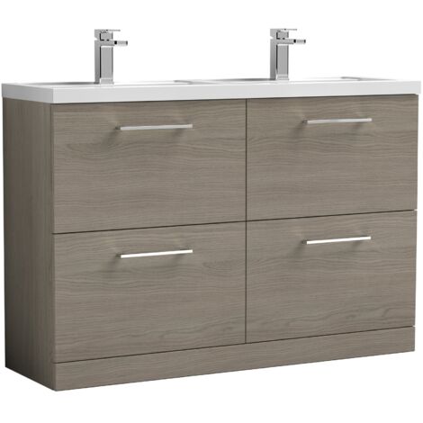 Nuie Arno Solace Oak Woodgrain 1200mm 4 Drawer Vanity Unit and Double Polymarble Basins - ARN2533C (1/5)