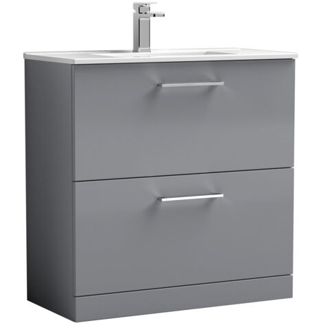 Nuie Arno Satin Grey 800mm 2 Drawer Vanity Unit and Minimalist Ceramic Basin - ARN2235B (1/3)
