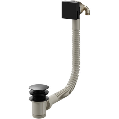 Colore Square Matt Black Free Flow Bath Filler with Push Waste and Overflow (1/5)