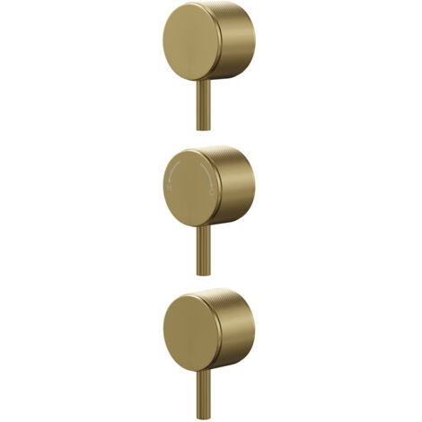 Colore Brushed Brass Industrial Style Fully Knurled Control Handle Set for Triple Shower Valve