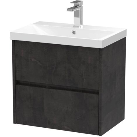 Nuie Havana Matt Metallic Slate 600mm Wall Hung 2 Drawer Vanity Unit and Thin Edge Ceramic Basin - HAV2604D (1/4)