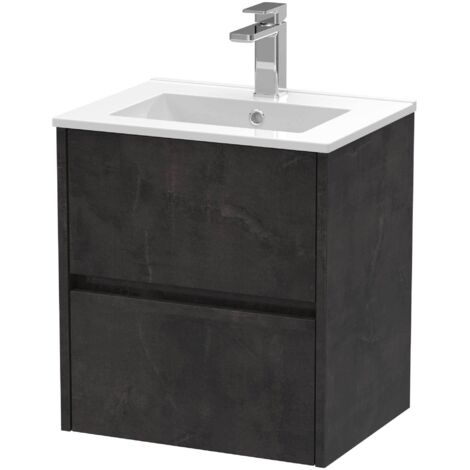 Nuie Havana Matt Metallic Slate 500mm Wall Hung 2 Drawer Vanity Unit and Minimalist Ceramic Basin - HAV2602B (1/4)
