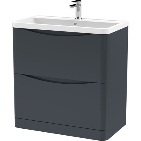 Nuie Lunar Satin Soft Black 800mm 2 Drawer Vanity Unit and Polymarble Basin - LUN1403 (1/3)
