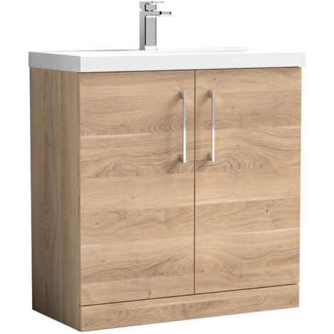 Nuie Arno Bleached Oak Woodgrain 800mm 2 Door Vanity Unit and Thin Edge Ceramic Basin - ARN3005D (1/4)