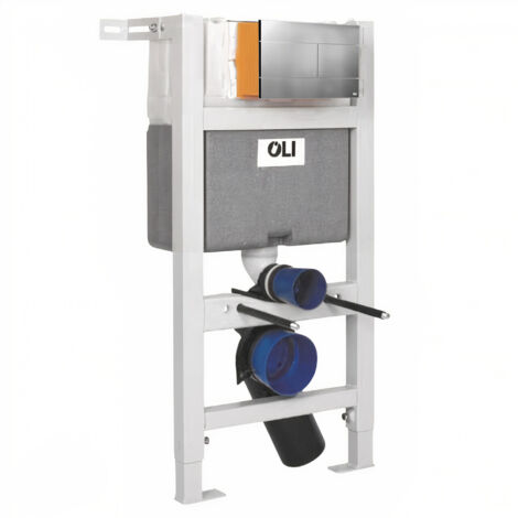 OLI Expert Plus Mechanical Low Height Concealed Cistern with Wall Frame and Slim Polished Chrome Dual Flush Plate with Rectangular Buttons