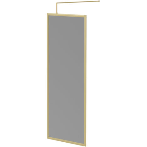 Colore 8mm Smoked Glass Brushed Brass 1950mm x 800mm Fully Framed Walk In Shower Screen including Wall Channel and Support Bar (1/5)