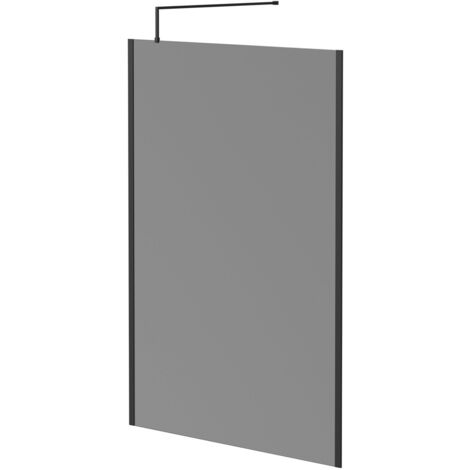 Colore 8mm Smoked Glass Matt Black 1950mm x 1400mm Walk In Shower Screen including Wall Channel with End Profile and Support Bar (1/5)