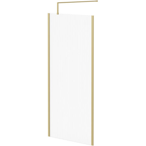 Colore 8mm Fluted Glass Brushed Brass 1850mm x 900mm Walk In Shower Screen including Wall Channel with End Profile and Support Bar (1/5)